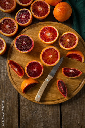 blood orange on wooden surface