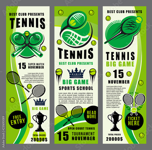 Racket, ball and tennis trophy banners