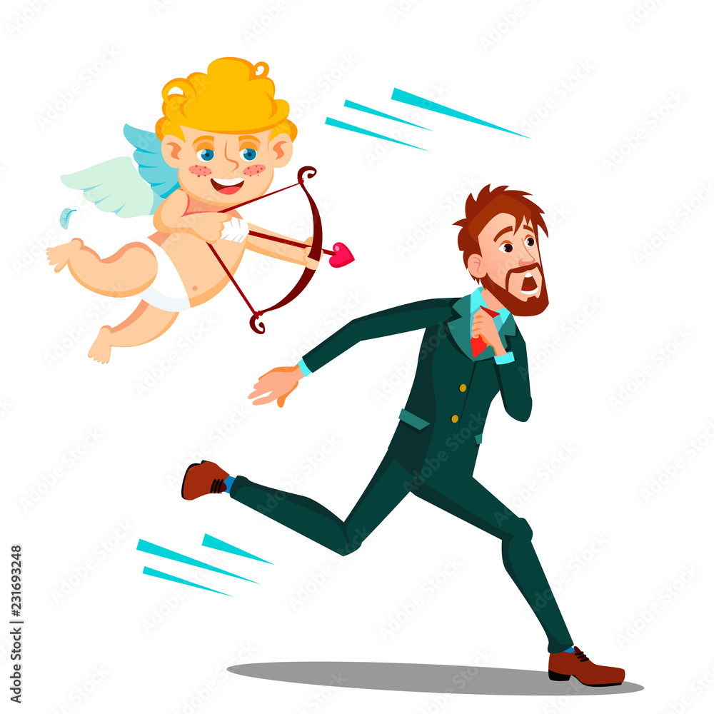 Frightened Man Running From Valentine s Day Cupid Vector. Illustration Frightened Man Running From Valentine s Day Cupid Vector. Illustration