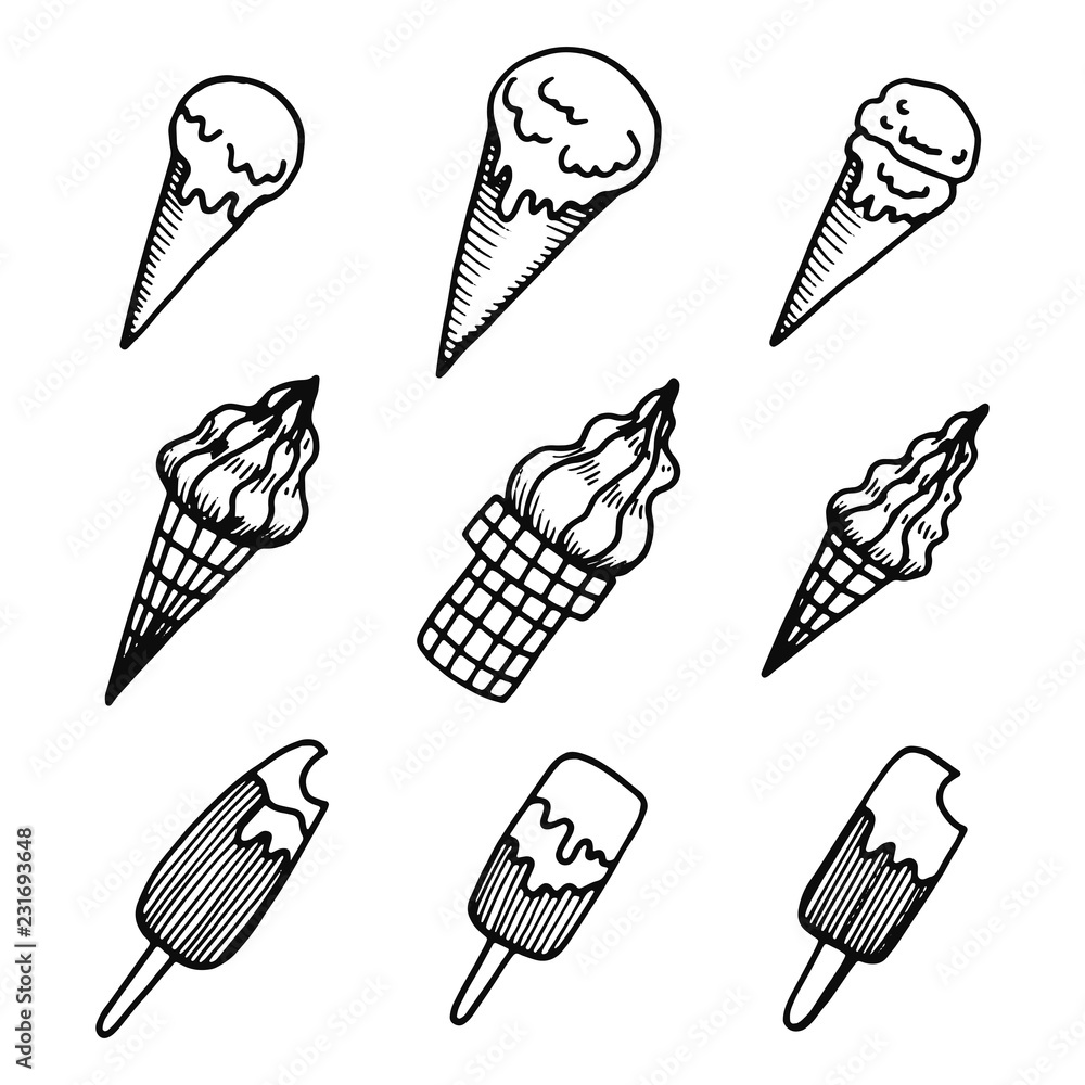 ice cream sketches set icons. isolated vector object ice cream sketches set icons. isolated vector object