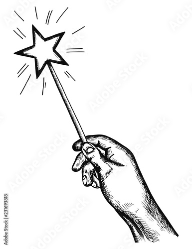 the magic wand in his hand holds the wishes of the sketch. isolated vector object