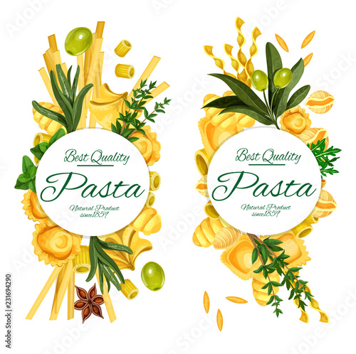 Italian pasta banner with pastry and seasoning