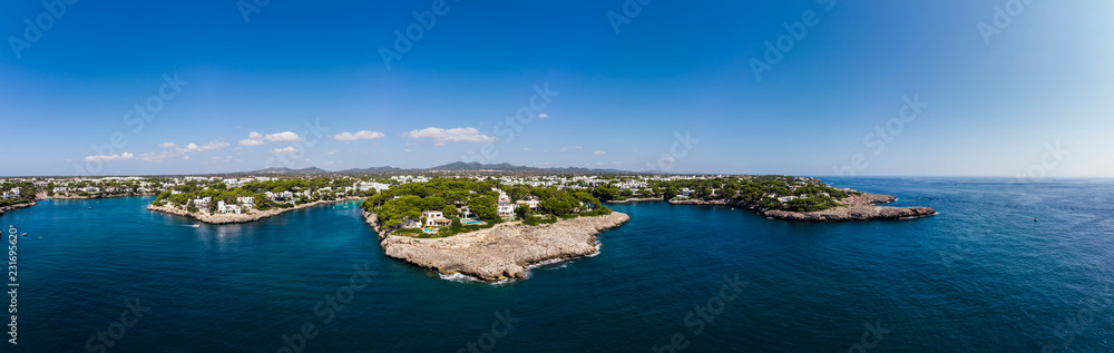 Aerial view, Spain, Balearic Islands, Mallorca, Cala D 'or Cala Ferrera with houses and villas