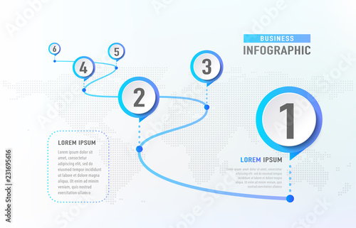 Timeline infographic 6 milestone like a road. Business concept infographic template. Vector illustration