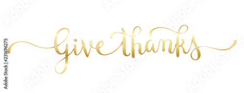 GIVE THANKS gold brush calligraphy banner