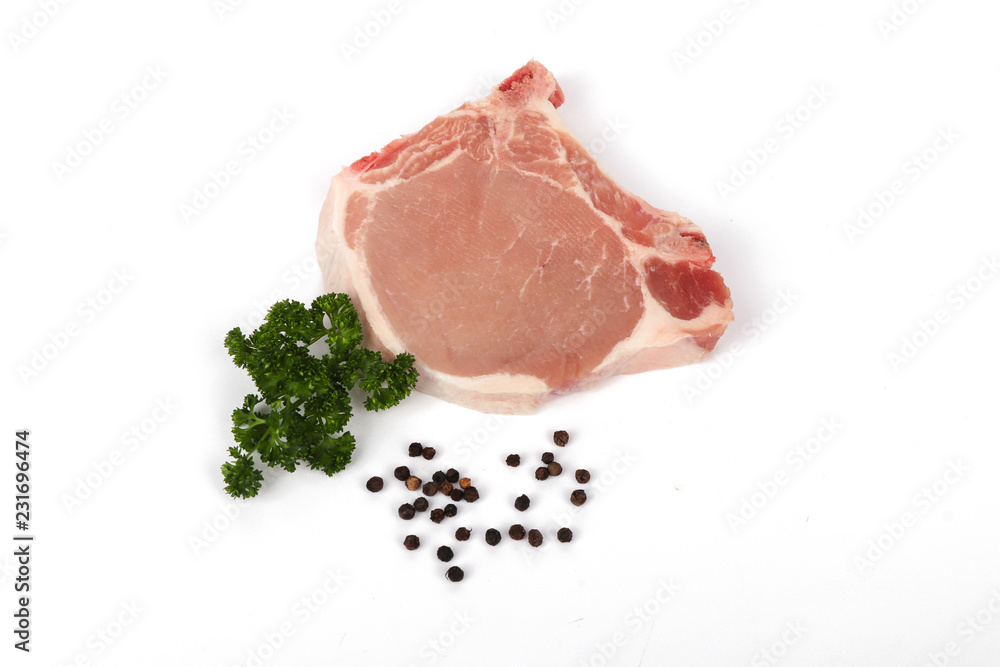 Fresh raw pork steak - pork loin chops - isolated on white background Fresh raw pork steak - pork loin chops - isolated on white background