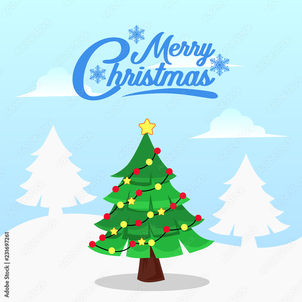 Fototapeta premium Christmas greeting card template with illustration of tree decoration 