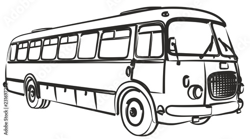 The Sketch of the big passenger old bus.