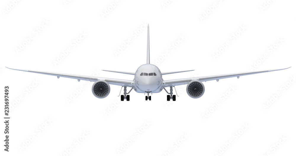 Commercial jet plane. 3D render. Front view Commercial jet plane. 3D render. Front view