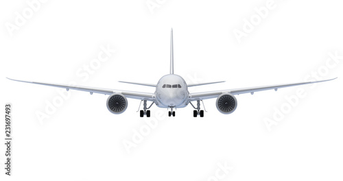 Commercial jet plane. 3D render. Front view