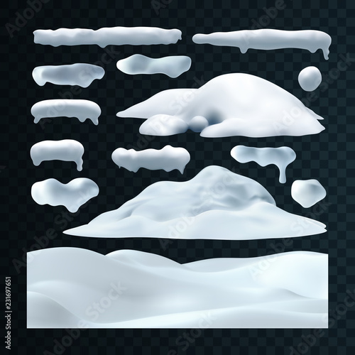 Vector set of snow caps, snowball and snowdrift