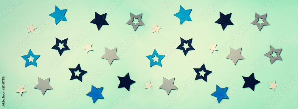 Festive abstract background with blue stars. Texture for new year, birthday, baby shower party. Creative pattern. Banner Festive abstract background with blue stars. Texture for new year, birthday, baby shower party. Creative pattern. Banner