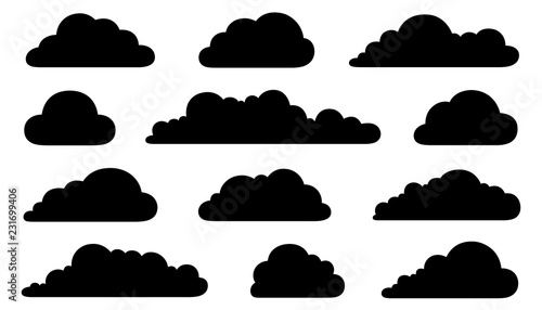 Set of different clouds isolated on white