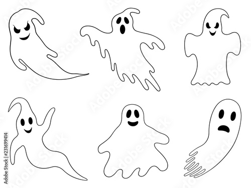 Set of different ghosts isolated on white