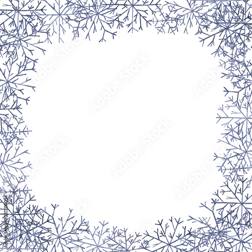 Christmas square frame with snowflakes. Winter mood.