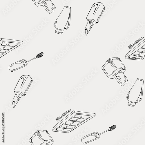 Pattern "Makeup". Pattern of items for makeup, suitable for bright paper or box designs.