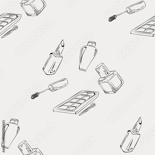 Pattern "Makeup". Pattern of items for makeup, suitable for bright paper or box designs.
