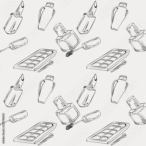 Pattern "Makeup". Pattern of items for makeup, suitable for bright paper or box designs.
