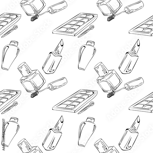 Pattern "Makeup". Pattern of items for makeup, suitable for bright paper or box designs.
