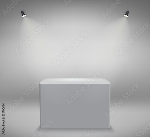 Product presentation podium, white stage, Empty white pedestal, blank template mockup. vector