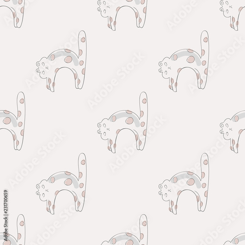 Pattern stifling cat. The cat is stretching, pretending to be an arc.