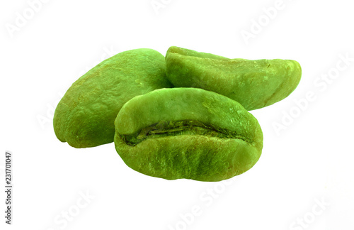 Green coffee beans isolated on white background
