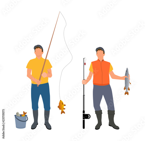 People Catching Fish Together Vector Illustration