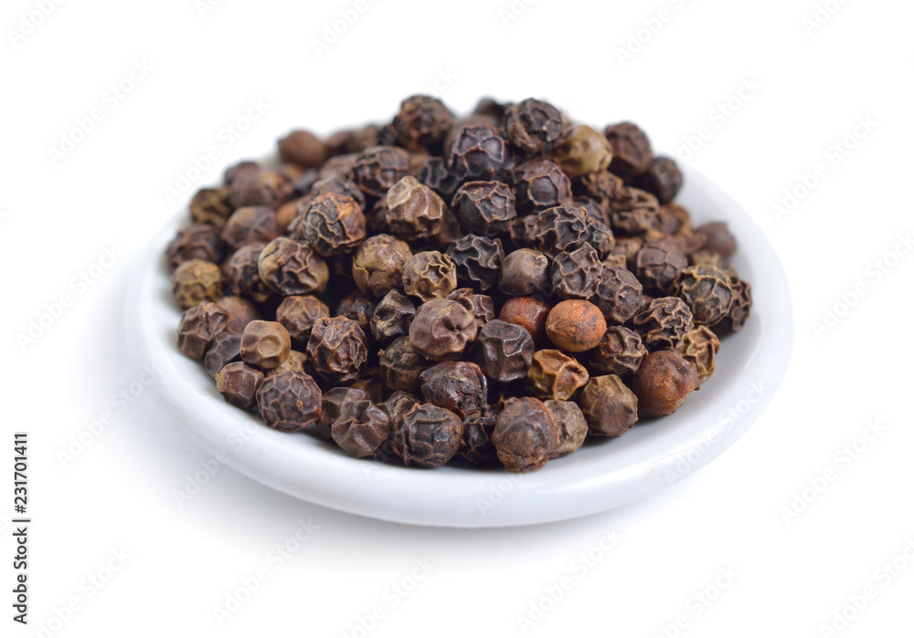 Close up of papper grains isolated on white background Close up of papper grains isolated on white background