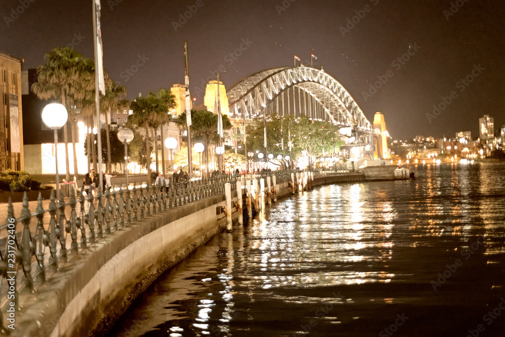 Sydney Harbor Bridge at night from Circular Quay, Australia