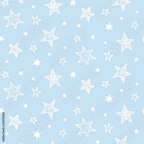 Hand drawn stars doodles. Seamless pattern