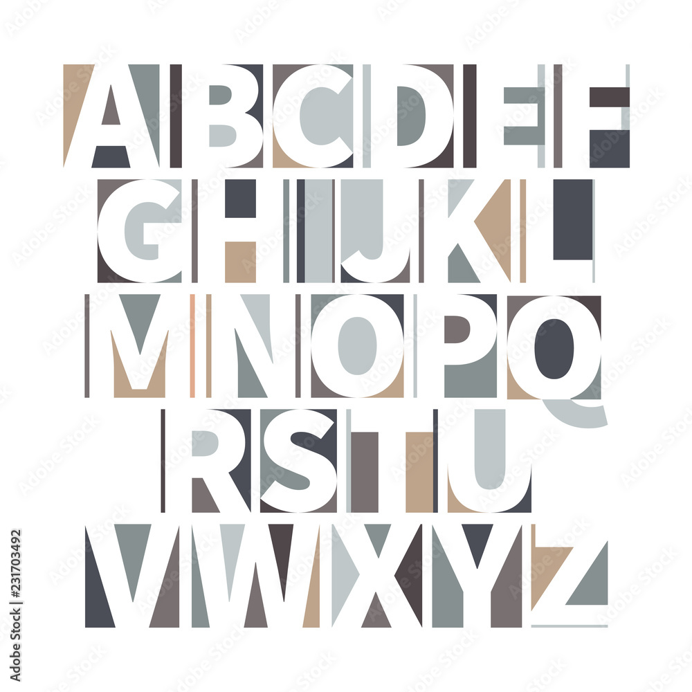 Fototapeta premium Minimalistic geometric font in soft colours isolated on white