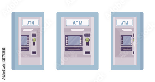 ATM built in a wall, blue color