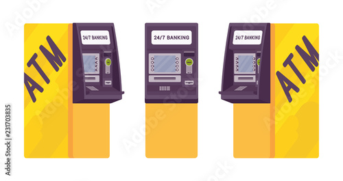 Automated teller machine in a yellow color