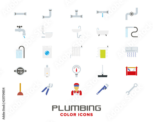 Plumbing and sanitary color icon vector set