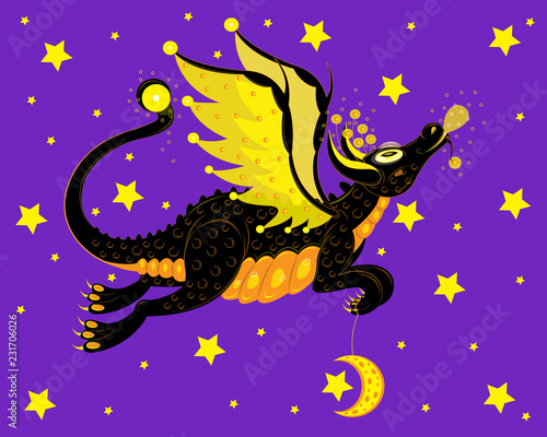The black dragon transfers the moon