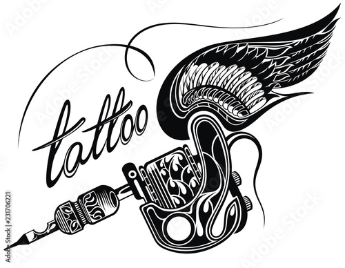 Tattoo machine withwings. Isolated on white background.