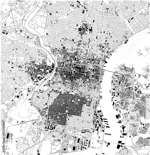 Mappa satellitare di Filadelfia, Philadelphia, Pennsylvania, strade cittadine. Mappa stradale, centro città. Stati Uniti d'America