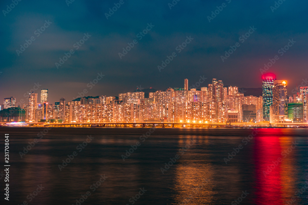 Naklejka premium Business Towers and Residential Apartment Buildings in Hong Kong