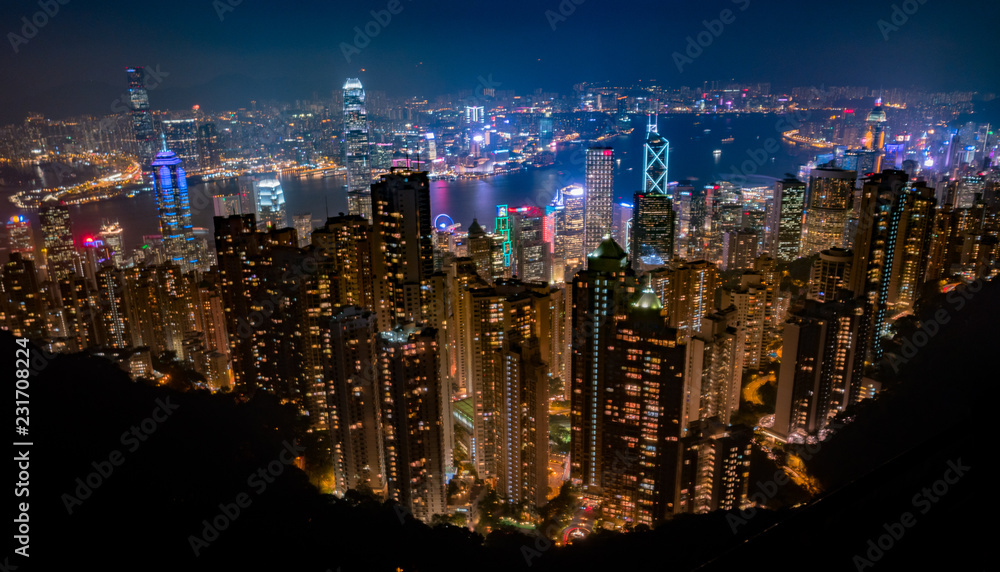 Obraz premium Hong Kong, China city skyline viewed from above