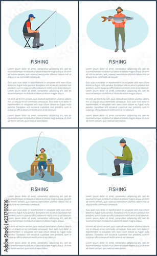 Fishing Activity Posters Set Vector Illustration