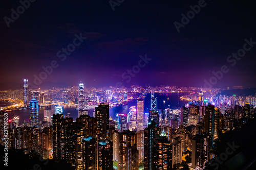 Hong Kong, China city skyline viewed from above