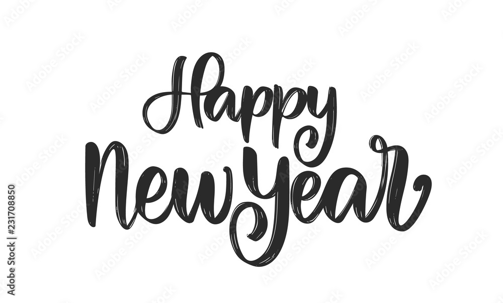 Vector illustration. Hand drawn textured brush lettering of Happy New Year on white background Vector illustration. Hand drawn textured brush lettering of Happy New Year on white background