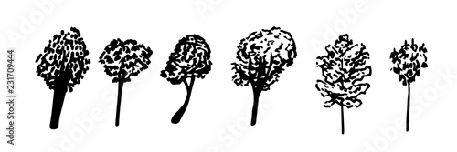 Trees icons in hand drawn scandinavian style.