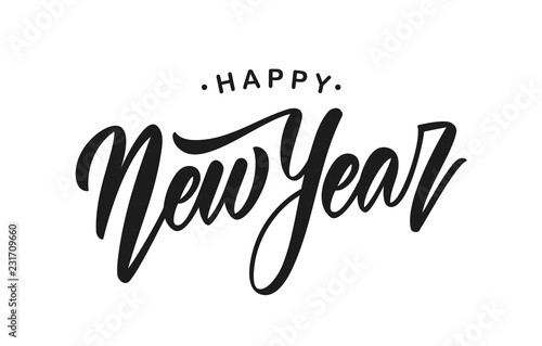 Vector illustration. Handwritten modern brush lettering of Happy New Year isolated on white background