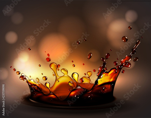 Abstract background with transparent cola splash effect. High detailed realistic illustration