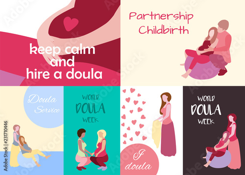 World Doula Week banners set in a modern cartoon style.