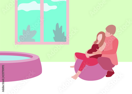 Partnership childbirth banner in a modern cartoon style.