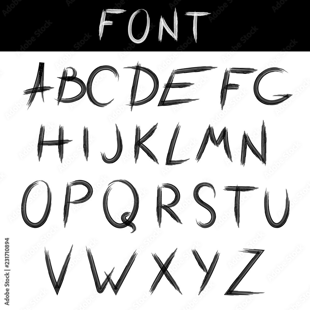 Font with english letters in doodle style. Font with english letters in doodle style.