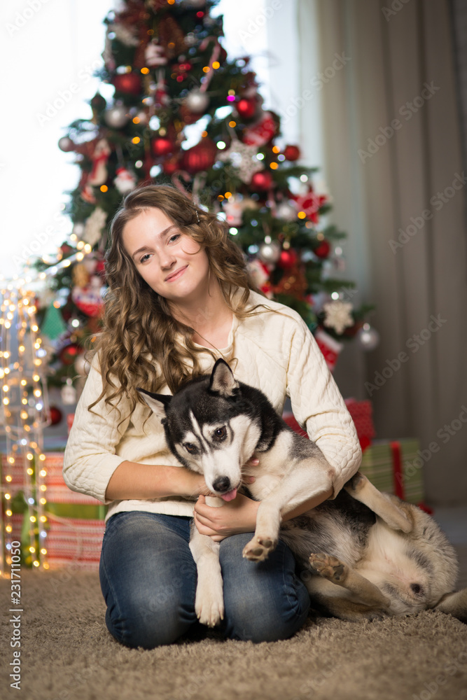 Teen girl with dog , for Christmas