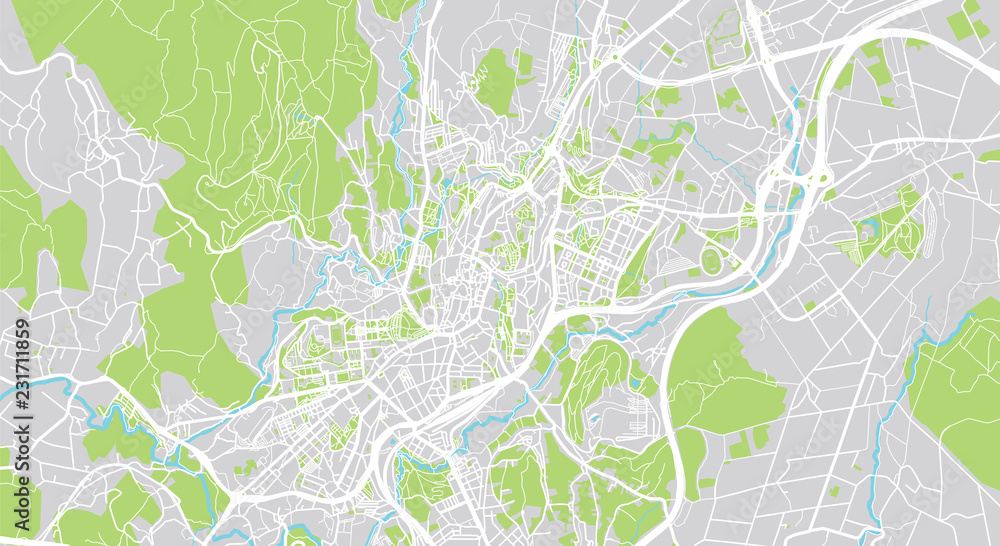 Urban vector city map of Santiago de Compostela, Spain